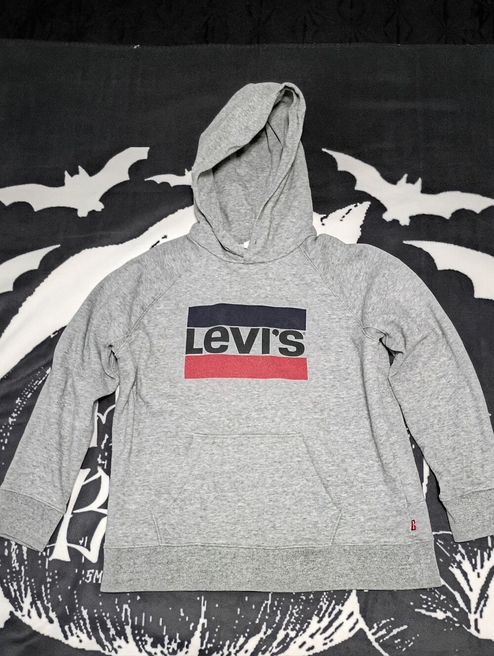 Women's Levi's Gray Pullover Hoodie with Navy and Red Logo